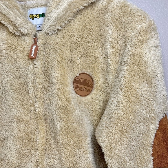 Tipsy Elves Tan Sherpa Hooded Cozy Jumpsuit - Picture 6 of 11